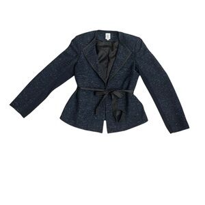 Tristan Navy/Black Wool/Silk Blend Lined Women's Blazer with Belt